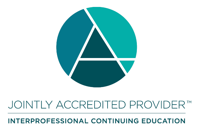 Logo of Jointly Accredited Provider for Interprofessional Continuing Education, featuring a stylized A in a teal circle above the organization’s name in teal and gray text.
