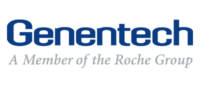 genetech The Genentech logo with the tagline A Member of the Roche Group in gray text beneath the main blue Genentech lettering on a white background.