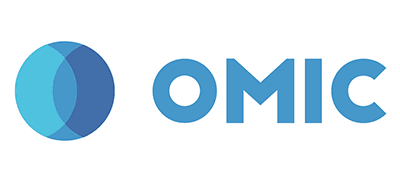 omic-scaled Logo with two overlapping blue circles on the left and the word OMIC in blue capital letters on the right.