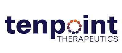 tenpoint-scaled Logo for Tenpoint Therapeutics; the “o” in “point” is formed by a circle of dots in shades of orange, red, and purple. The word THERAPEUTICS appears below in smaller purple letters.