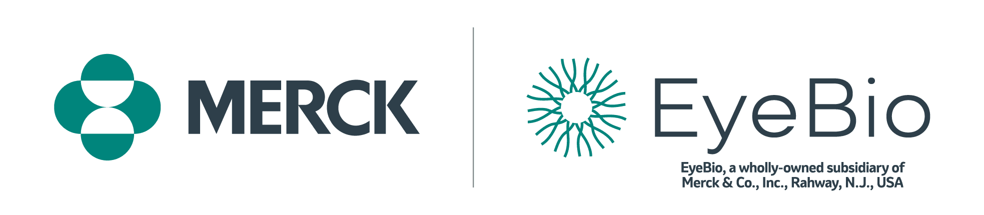 Merck_EyeBio_LogoLockup_Sub_BG (1) MERCK and EyeBio logos side by side; EyeBio is noted as a wholly-owned subsidiary of Merck & Co., Inc., Rahway, NJ, USA.